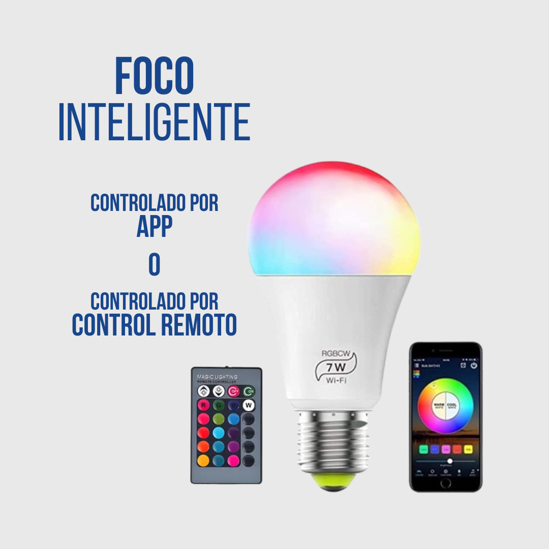 Bombilla LED RGB Inteligente con Wi-Fi Para Controlar Desde APP o Control Remoto