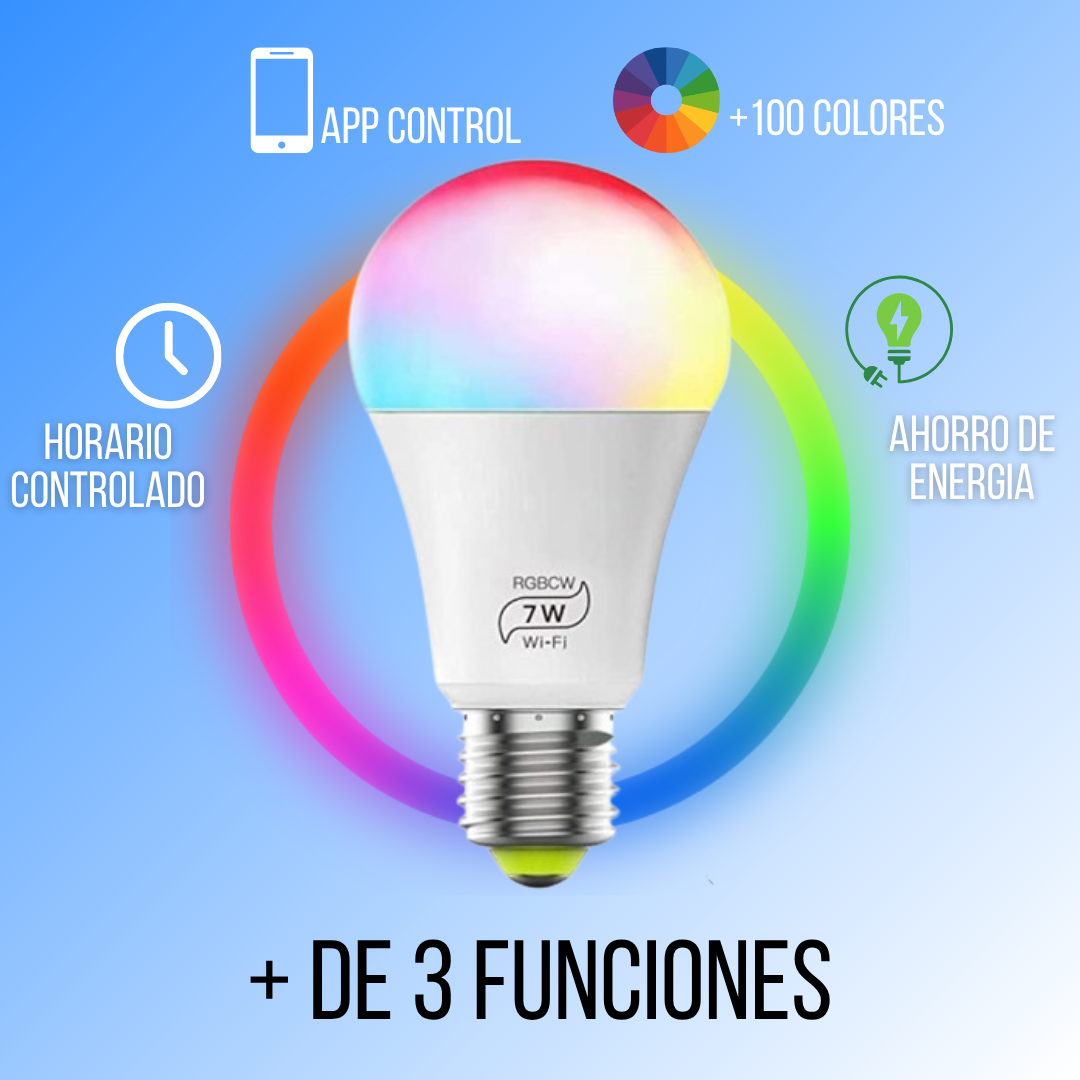 Bombilla LED RGB Inteligente con Wi-Fi Para Controlar Desde APP o Control Remoto